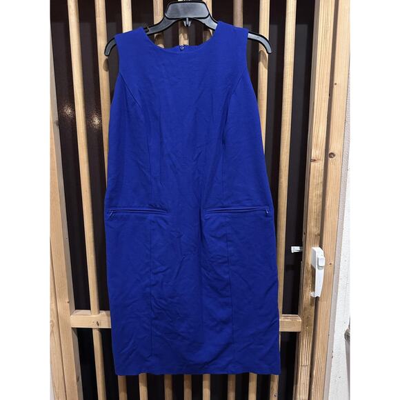 Talbots Dress Womens 12W Blue Sleeveless Sheath Zipper Pockets Knee Length Work - Picture 1 of 5
